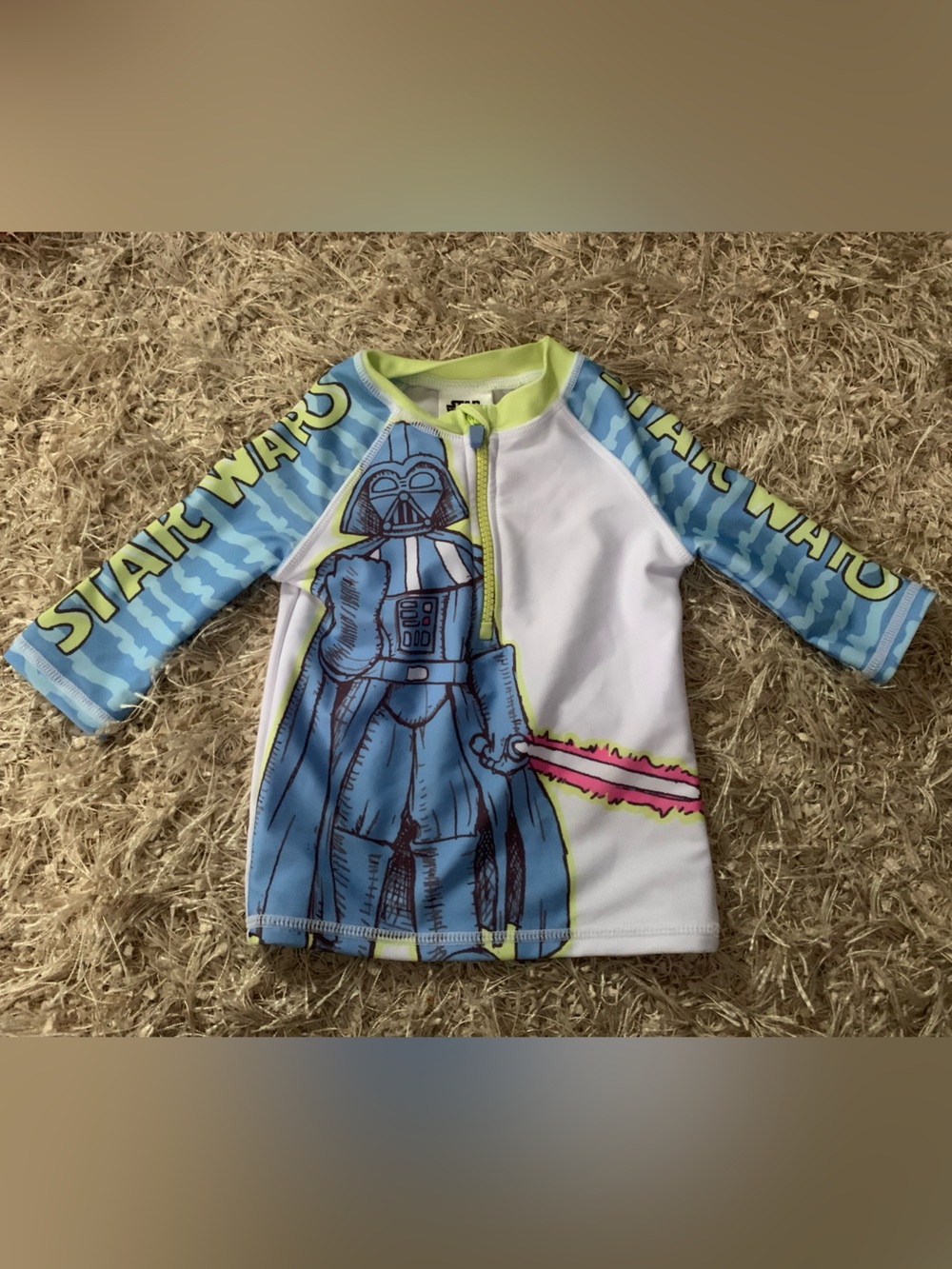 Star Wars Kids Blue, White & Neon Yellow Darth Vader Swim Rashguard